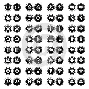 Black white game icons buttons icons, interface