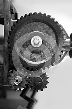 Black and white gear macro as teamwork