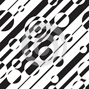 Black and white geometric abstract seamless pattern. Vector illustration, optical illusion. Striped simple lines, hypnotic effect.