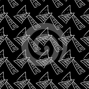 Black and white geometric abstraction, triangles and stripes. Vector seamless pattern. Background illustration, decorative design