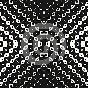 Black and white geometric halftone seamless pattern with rhombuses in cross form