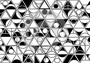 Black and white geometric pattern featuring interlocking triangles,
