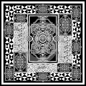 black and white geometric scarf design