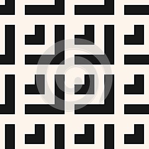 Black and white geometric seamless pattern with squares, tiles, rectangles, grid