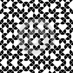 Black and white geometric seamless pattern, vector contrast spherical background.