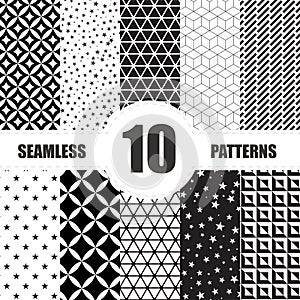 Black and White Geometric Seamless Patterns set