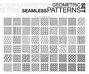 Black and white geometric seamless patterns set.