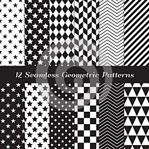 Black and White Geometric Seamless Vector Patterns