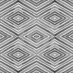 Black and white- Geometric Watercolor. Actual Seamless Pattern. Hand Drawn Stripes. Brush Texture. Sightly Chevron Ornament.