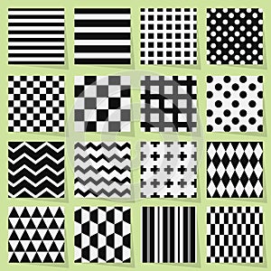 Black and white geometrical seamless patterns set