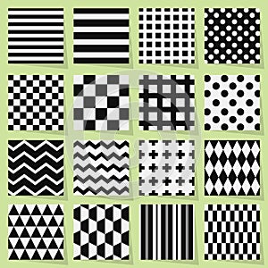 Black and white geometrical seamless patterns set photo