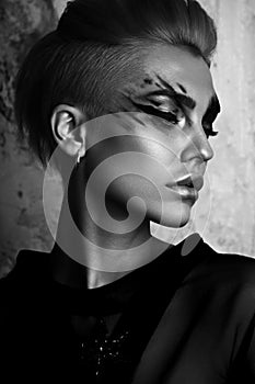 Black and white glamor woman portrait, dark beautiful face