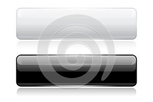 Black and white glass buttons. Web 3d shiny rectangle icons