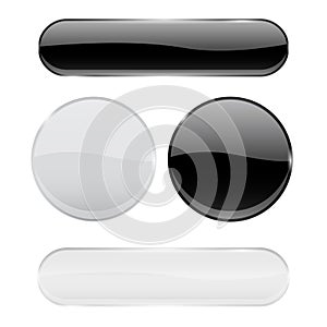 Black and white glass buttons. Web oval and round 3d icons