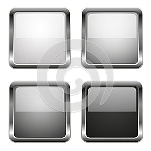 Black and white glass square buttons with chrome frame