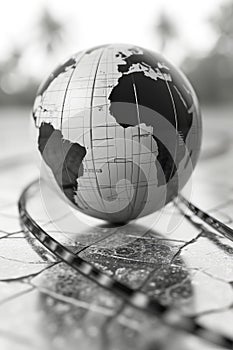 Black and white globe surrounded by wires. Banner for Earth Hour. World map