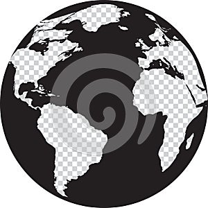 Black and white globe with transparency continents