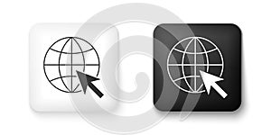 Black and white Go To Web icon isolated on white background. Globe and cursor. Website pictogram. World wide web symbol