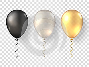 Black, white gold realistic balloons. 3D baloon