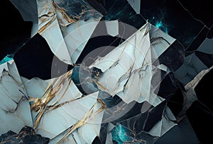 Black, White and golden Marble Texture. Generative Ai Art. Dark Marble Crystalls photo