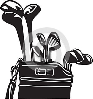 Black and White Golf Clubs and Bag Illustration