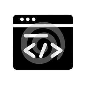 Black and white code window graphic for website design and development