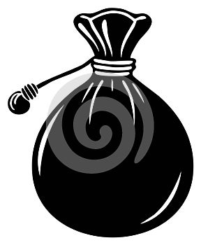 Black and White Graphic Illustration of a Drawstring Pouch