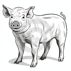 Black And White Graphic Novel Style Pig Drawing photo