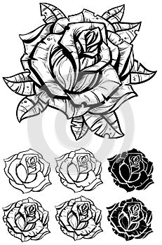 Black and white graphic realistic detailed rose