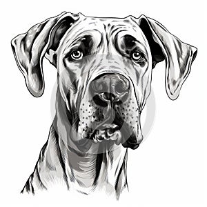 Detailed Black And White Great Dane Illustration In The Style Of Alexandr Averin photo