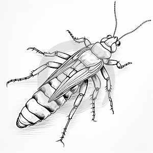 Detailed Cockroach Sketch Illustration With Aerial View Style