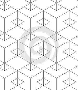 MODERN GEOMETRIC SEAMLESS VECTOR PATTERN. CROSSING LINEAR MESH MONOCHROME TEXTURE. HEXAGON POLYGON BACKGROUND