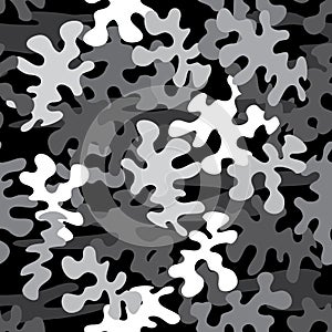 Black White and Gray Tones Camo Seamless Repeating Pattern Vector Illustration