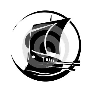 Black and white Greek ship logo icon illustration