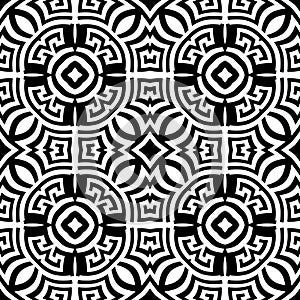 Black and white greek vector seamless pattern. Geometric ancient background. Repeat symmetry backdrop. Greek key