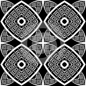 Black and white greek vector seamless pattern. Ornamental geometric ethnic background. Monochrome abstract repeat tribal backdrop