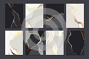 Black and white, grey abstract marble stone design, minimal kintsugi art style. Golden luxury crack ground, abstract