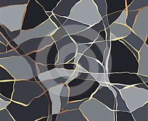 Black and white, grey abstract marble stone design, minimal kintsugi art style. Luxury crack ground, abstract landscape.