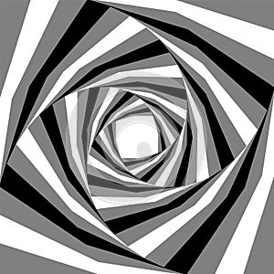 Black, White and Grey Striped Helix Expanding from the Center. Visual Effect of Depth and Volume. Suitable for Web Design.