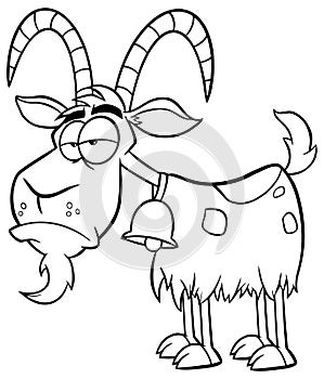 Black And White Grumpy Goat Cartoon Mascot Character