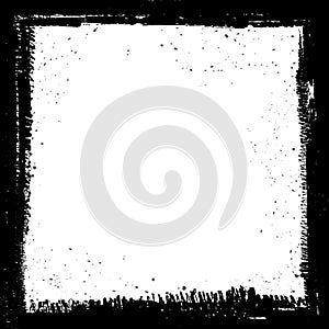 Black and White Grunge Abstract Background Vector. Ink brush splash, monochrome color art border frame.