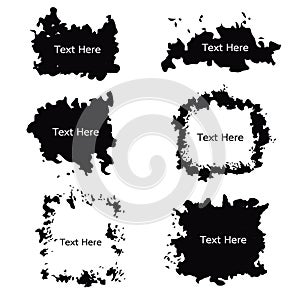 Black and white grunge label frame curly border vector set