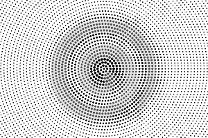 Black on white grungy halftone texture. Centered dotwork gradient. Dotted vector background