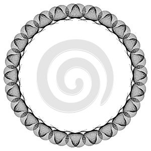 Black and white guilloche round frame. Raster clip art.