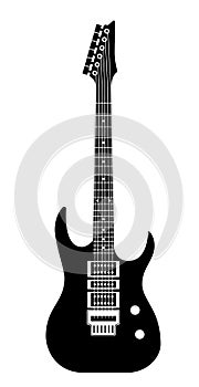 Black and white guitar. Music icon, string rock musical electric instrument, modern grunge or vintage object, logo or