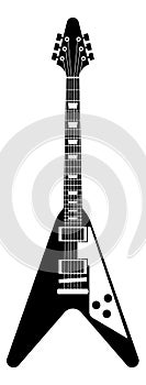 Black and white guitar. Musical instrument silhouette, electric rock music string object, modern grunge and vintage