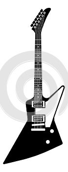 Black and white guitar. Single isolate icon, rock music bass string electric instrument, grunge or vintage object