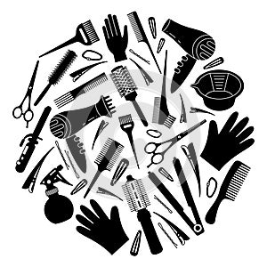 Black and white hairdresser tools concept