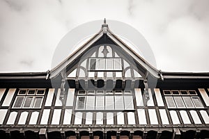 black and white halftimbered tudor facade photo