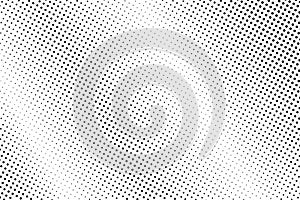 Black and white halftone vector background. Diagonal dot gradient. Rough dotwork surface. Faded dotted halftone